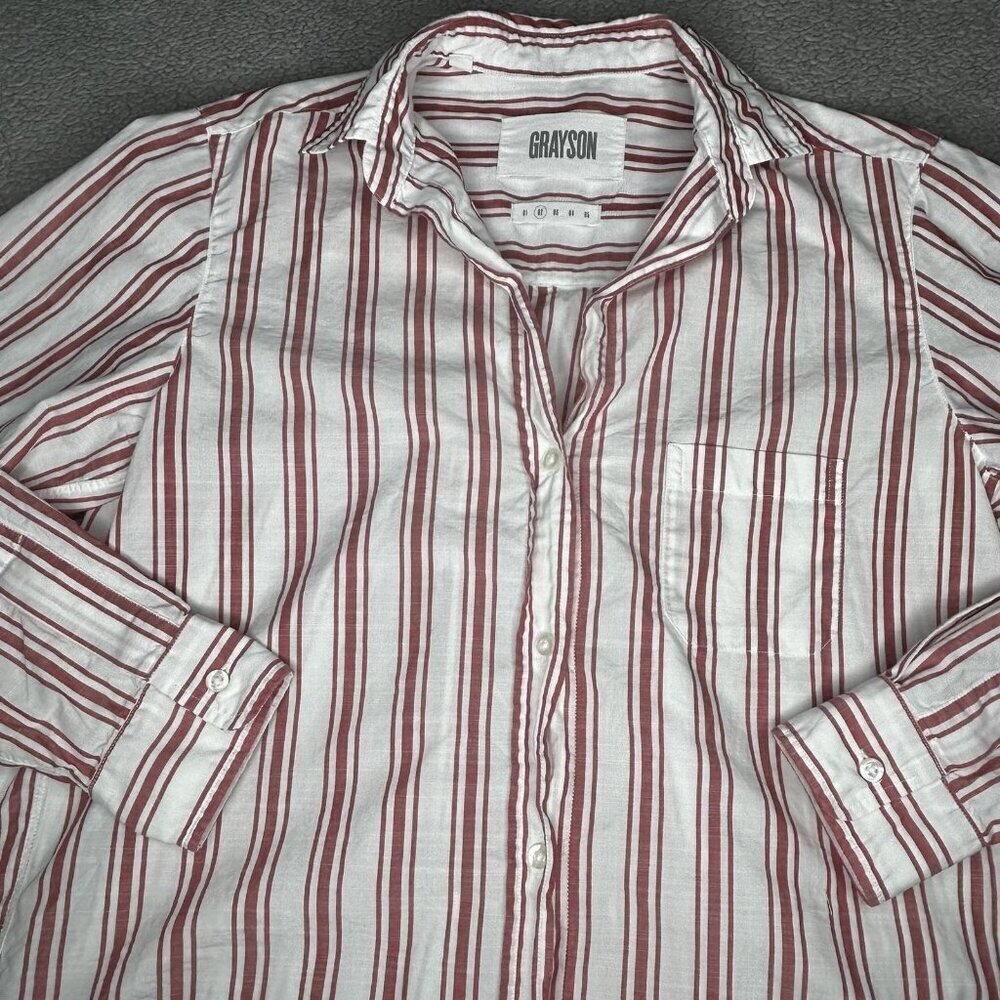 Grayson Shirt Womens 02 White Red Stripe The Hero Button Down Long Sleeve Cotton